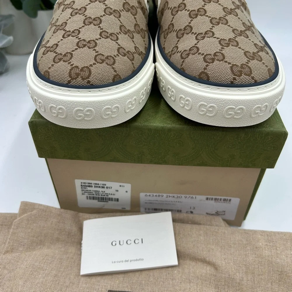 Men's Gucci, GG Supreme, slip on canvas sneakers size 13 made in Italy